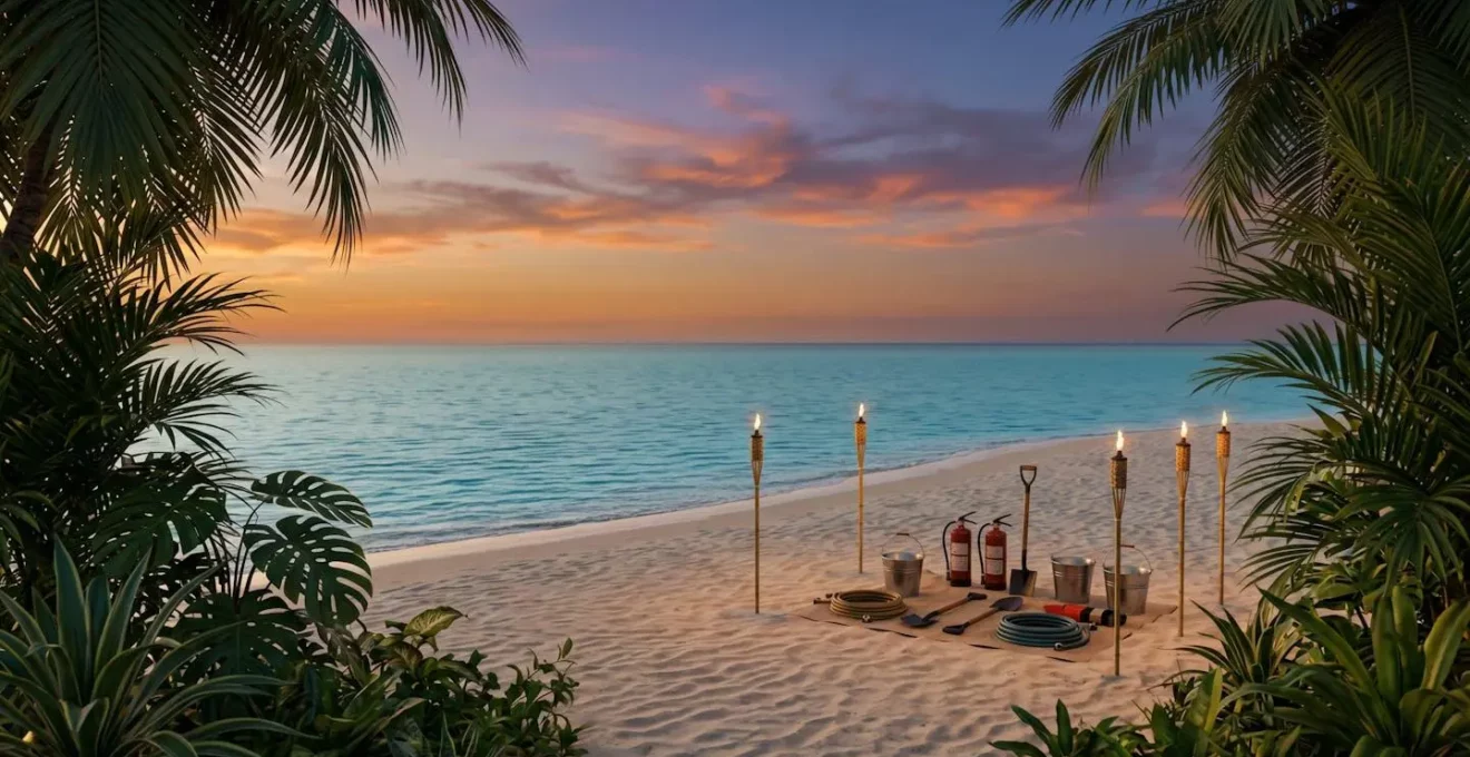 Préparation d'un feu d'artifice privé pour une célébration tropicale en respectant les règles de sécurité