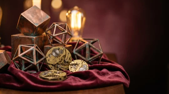 Décoration de mariage steampunk mêlant élégamment cuivre, dentelle victorienne et mécanismes anciens