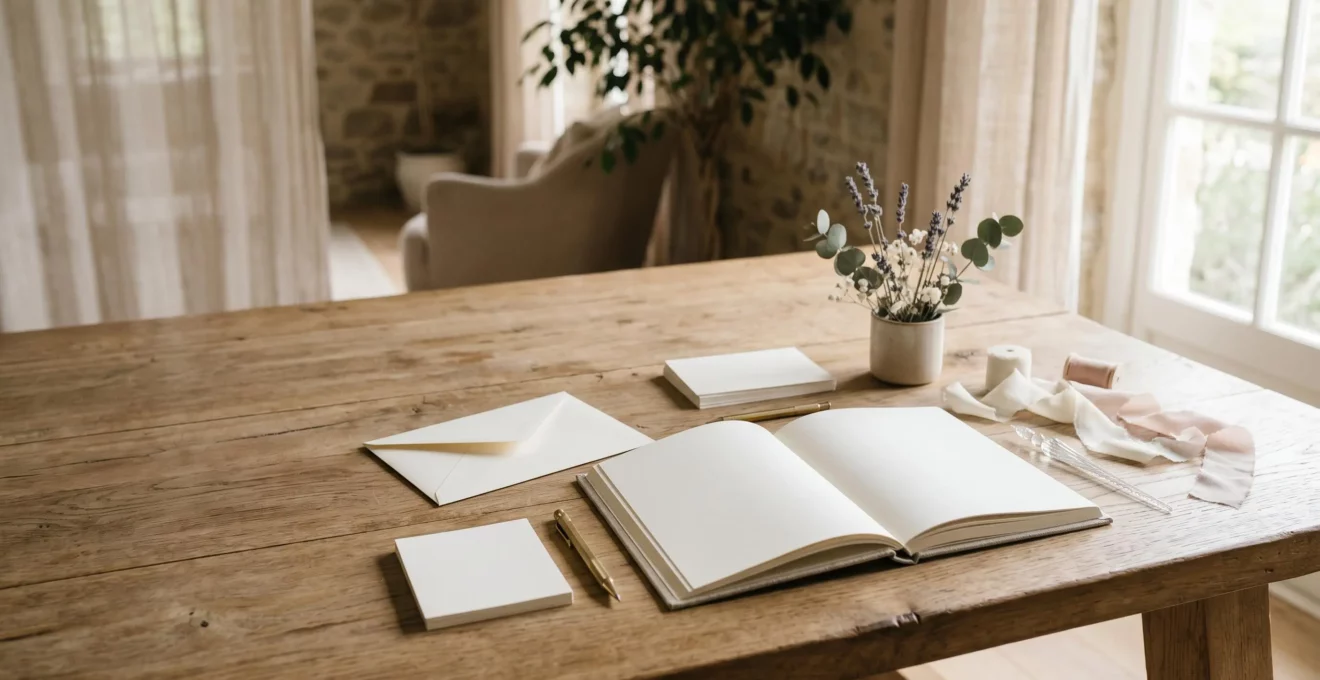 Préparatifs de mariage organisés avec planning et détails décoratifs élégants