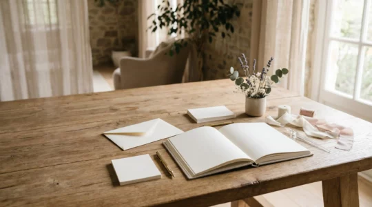 Préparatifs de mariage organisés avec planning et détails décoratifs élégants