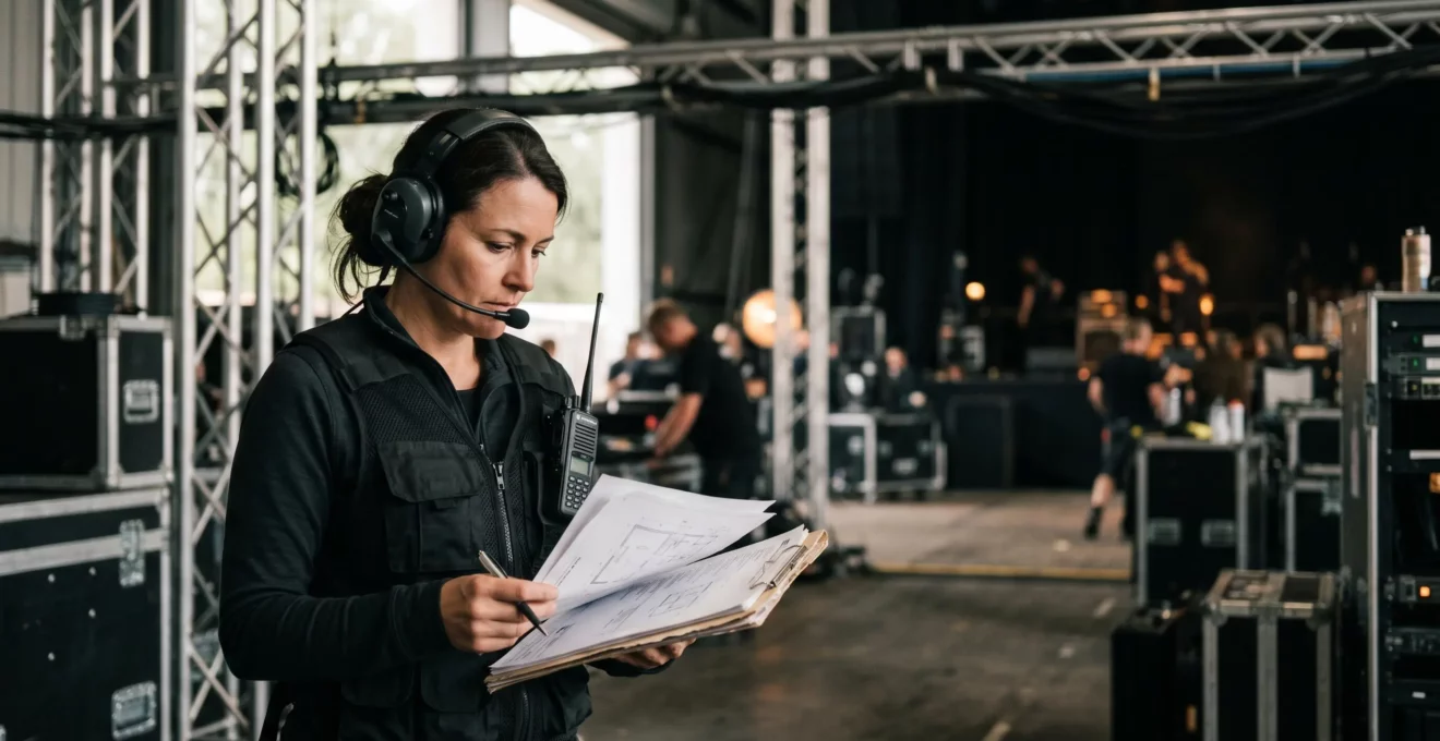 Régisseur général coordonnant les équipes techniques lors d'un événement professionnel